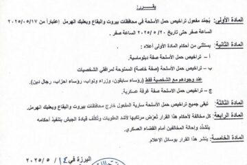 تجميد مفعول تراخيص حمل الاسلحة